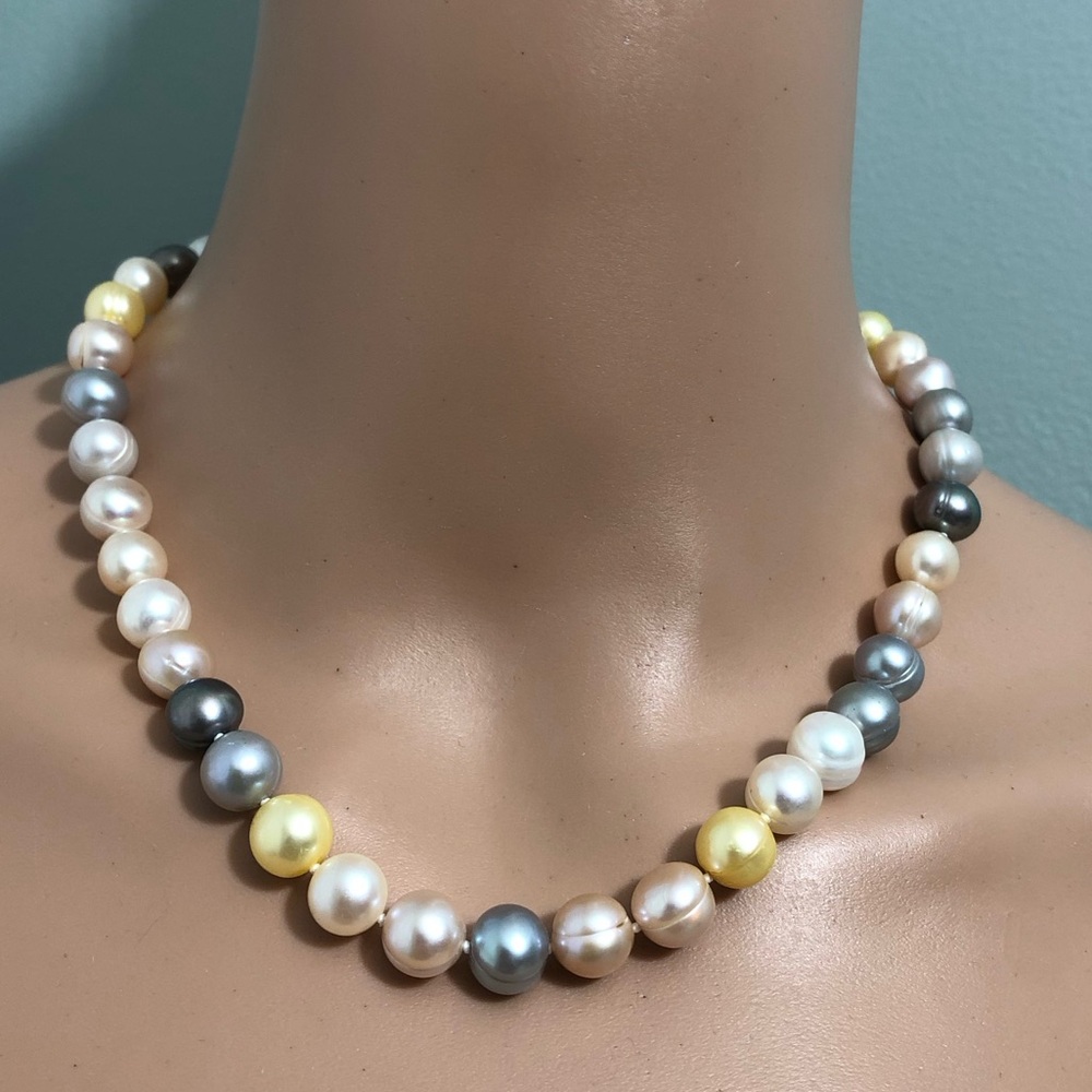 Honora 925 Silver W/Base Metal Bottom Multi-color Pearl Necklace 18"